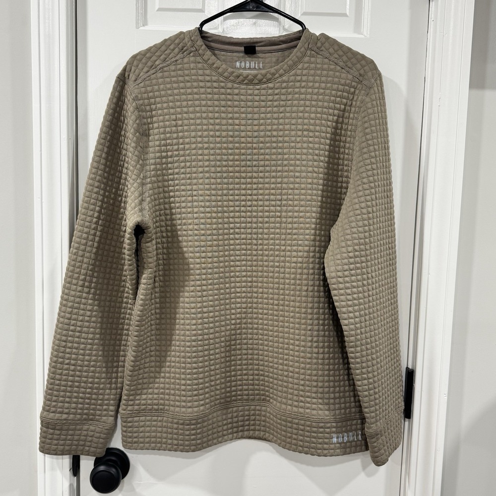 NOBULL Grid Fleece Sweatshirt Mens Medium Tan Waffle Crewneck Pullover Training